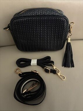 Elie Beaumont Woven Crossbody Tassel Bag Black